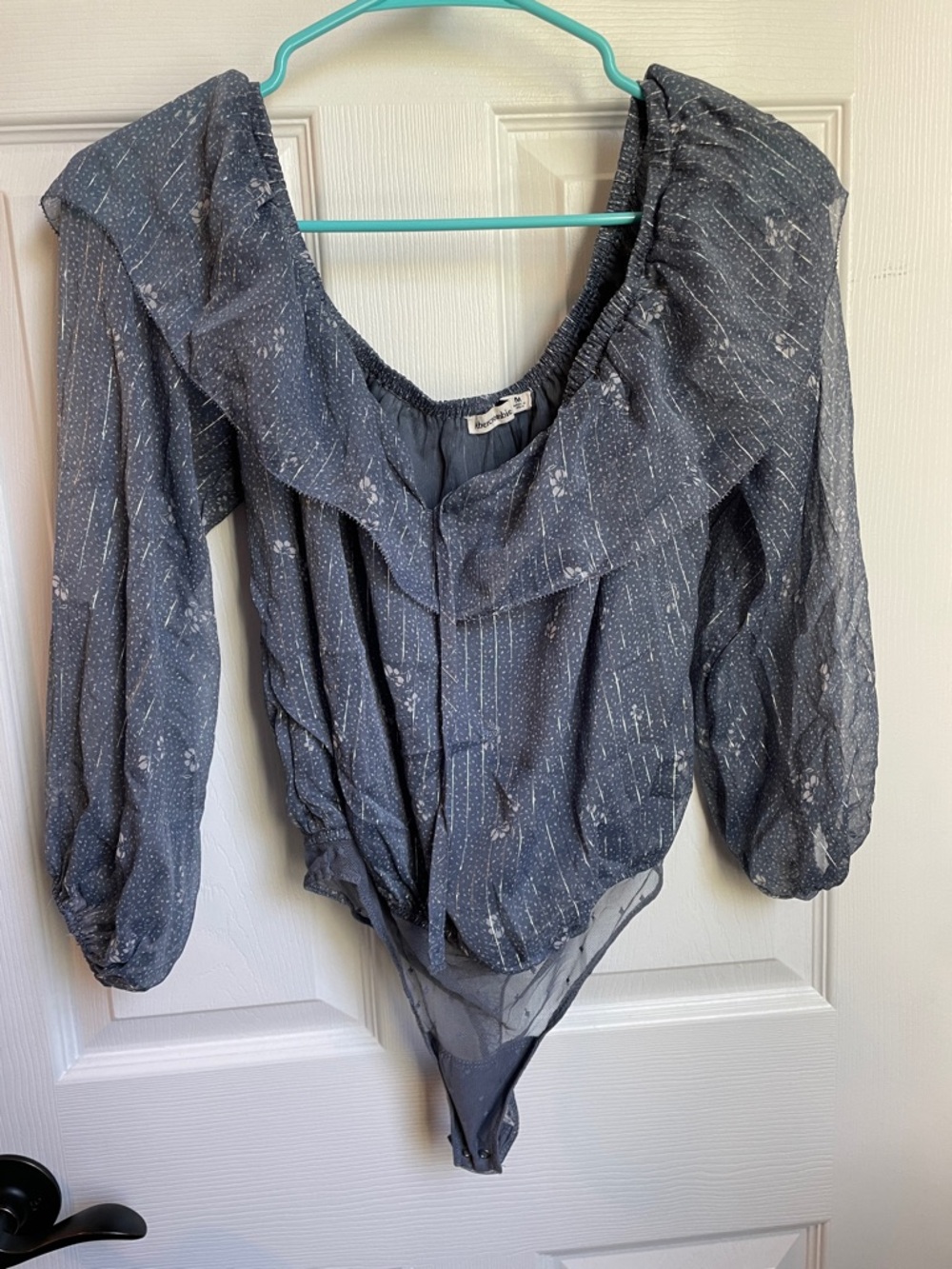Abercrombie & Fitch Charcoal Gray Metallic Speckled Ruffled Bodysuit
